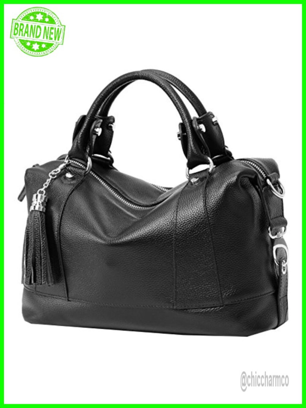 Genuine Leather Satchel Tote Shoulder Handbag with Adjustable Strap